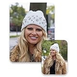 Funky Junque Women's Bedazzled Beanie Rhinestone Knit Winter Hat Sparkly Warm Skull Cap One Size White