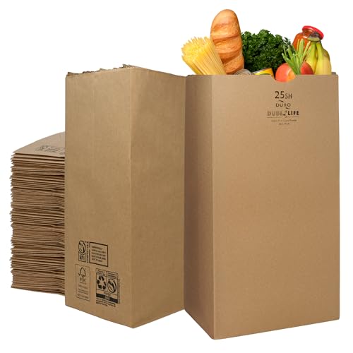 Duro 25# SH Brown Paper Bags Bulk (500 Count), 8.25 x 6.12 x 15.87- Large Grocery Bags for Retail, Craft, Deli, Bread, Sturdy Paper Sacks for Food To Go