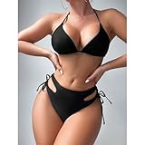 Sexybody Women's 3 Piece Swimsuit Halter String Bikini Tie Side Mesh Short Sleeve Bathing Suits