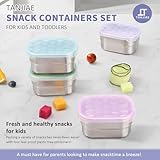 Tanjiae Small Stainless Steel Snack Containers for Kids and Toddlers | Easy Open Leak Proof Food Containers with Silicone Lids - Perfect Metal Lunch Box for Daycare and School (8oz, Set of 4)