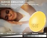 Wake Up Light Sunrise Alarm Clock for Kids, Heavy Sleepers, Bedroom, Full Screen with Sunrise Simulation, Dual Alarm, FM Radio, 15 Nightlights, 8 Sounds, Sleep Timer, Wood Grain