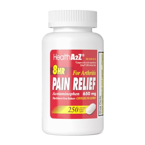 HealthA2Z® Pain Relief Extended Release | Acetaminophen 650mg | 250 Caplets | 8 Hours | Arthiritis Pain | Pain Reliever - Fever Reducer | Contains no Aspirin (250 Count)