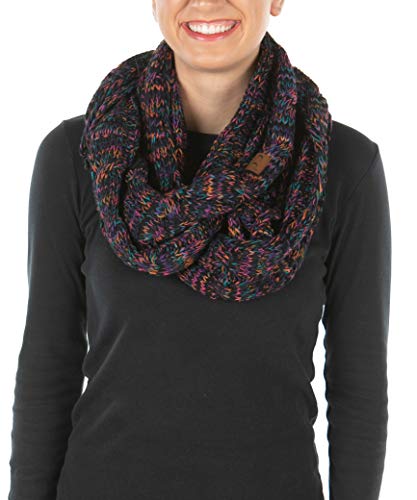 Funky Junque Women's Soft Chunky Knitted Infinity Scarf, Winter Warm Cable Knit Circle Wrap, Black, Purple, Orange, Teal Mix