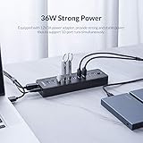 ORICO Powered USB Hub, 10 Ports 36W USB 3.0 Data Hub with 12V/3A Power Adapter for Computer, PC, Laptop, Mobile HDD, Flash Drive and More