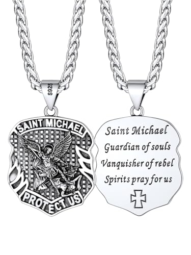 FaithHeart Sterling Silver Saint Michael/Christopher Necklace for Men Women, St michael the Archangel Christian Protection Medal Pendant with Stainless Steel/Leather Chain Religious Amulet Gifts with Box