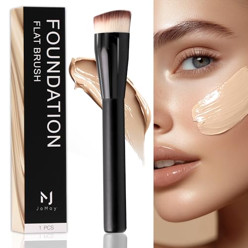 JoMay Foundation Brush for Liquid Makeup, Flat Top Kabuki Professional Make up Brushes for Blending, Cream, Powder,Blush Buffing Stippling Face Makeup Tools, Black (Black)