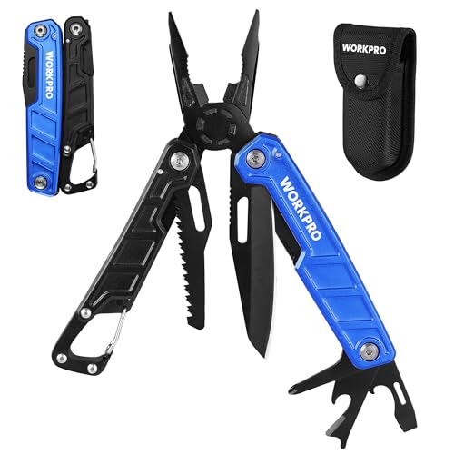 WORKPRO Multitool-11 in 1 Camping Tools with Mini Hammer-EDC Gear Multi Tools Hammer with Safety Lock and Pouch-Mini Multitools Gifts for Men and Women-Camouflage
