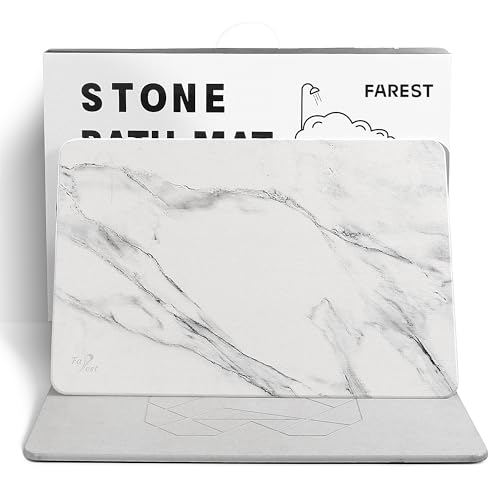 Farest 2 Pack Stone Bath Mat - Diatomaceous Earth Bath Mat Fast-Drying Stone Drying Mat Super Absorbent Diatomite Mats for Bathroom, Dish Drying, Bathtub (White Marble & Heart)