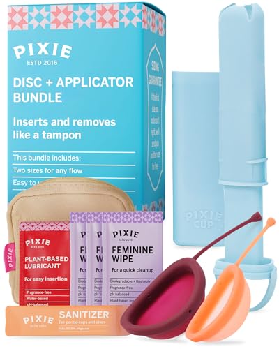 2 Menstrual Discs and Applicator Bundle - No Metals or Toxins - 100% Medical-Grade Silicone-Most Soft Reusable Period Disc - Inserts and Removes Like a Tampon - Capacity of 5 and 7 Tampons