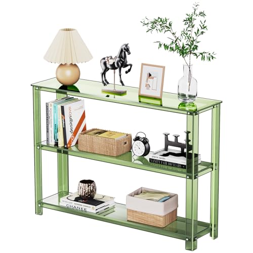 solaround Acrylic Console Table, 3 Tier Entryway Table with Storage Shelves (Green)