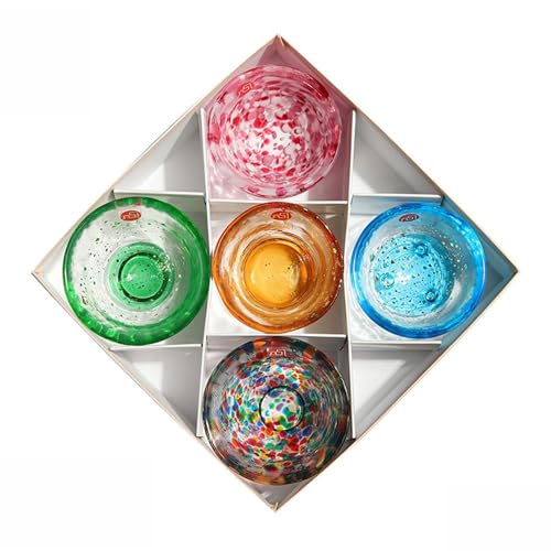 Japanese drinkware gift Handcrafted Mini Glass Set Elegant Japanese Sake Cups Perfect for Any Occasion Made in Japan (Five Elegant Hues (5 pcs), Sake Glass (1.69 fl oz))