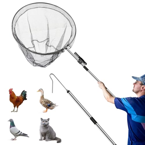 Smarkey Chicken Catching Net, Chicken Catcher Leg Hook with Extendable Stainless Steel Handle (28.5" to 76"), Poultry Catcher for Catching Small Animals, Duck, Goose, Bird, Skunk Bat and Fish net