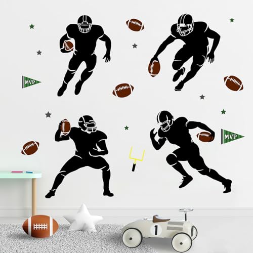 Yovkky Football Players Wall Decals Stickers, America Sportsman Silhouette Home Kids Boy Teen Bedroom Decor, Super Bowl Rugby Sport MVP Stars Playroom Living Room Decorations Art