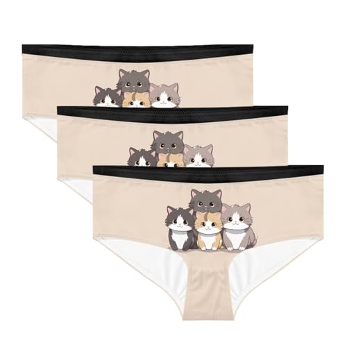 Xhuibop Kawaii Cat Women's Hipster Panties Black Lace Panties for Women Plus Size Large Ladies Underwear Seamless Bikini Panties Pack 3 Pcs Sexy Cotton Briefs for Teen Girls
