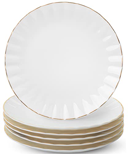 BTaT- White Dessert Plates, Set of 6, 8 inch, White Porcelain with Gold Trim, Small Plate, Small Appetizer Plates, Small White Plates, Dessert Plates Porcelain