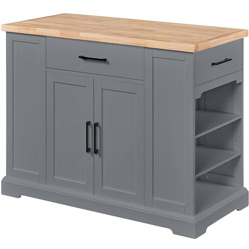 Topeakmart Mobile Kitchen Island Cart on Wheels, Wooden Kitchen Storage Cabinet with 3 Drawers and Shelves, Sideboard Buffet for Dinning Room/Living Room, 46 Inch Width, Dark Gray