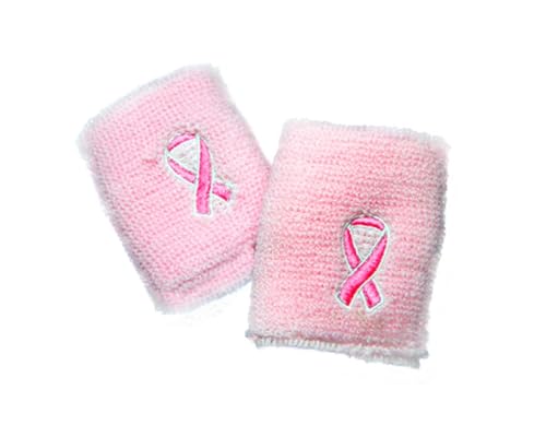 25 Pairs Pink Ribbon Breast Cancer Awareness Sweat Wristbands, Bulk Pack for for Breast Cancer Awareness Events, Football Games, Fundraising Walks