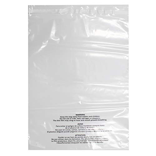 Belinlen 200 Count 12x15 Inch Self Seal Clear Poly Bags with Suffocation Warning for Packaging Clothing, T Shirts, Decorative Wrappers and More with Permanent Adhesive (1.5mil)