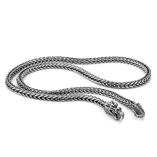 H&Beautimer Men 925 Sterling Silver Dragon Chain Necklace Fashion 5MM-20 22" 24" 26" Solid Thick squareLink Choker Golden Jewelry Gift (20 inches, Silver)