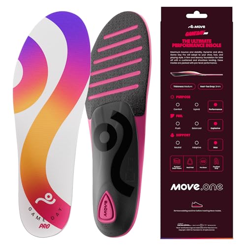 MOVE Game Day Pro- Ultimate Performance Sports Insoles for Basketball, Volleyball, Football, Tennis, Athletics, Baseball, Running, and Active Lifestyle. Extra Shock Absorption (M 9-9.5/WM 10.5-11)