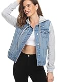 MISS MOLY Women's Casual Hoodie Denim Jacket Jean Jackets Coats W Pockets Light Blue M