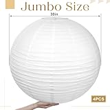 Woanger 4 Pack 30 Inch Large Paper Lantern Shade Jumbo White Chinese Round Hanging Japanese Paper Lantern Lamp for Home Wedding Party Ceiling Decoration