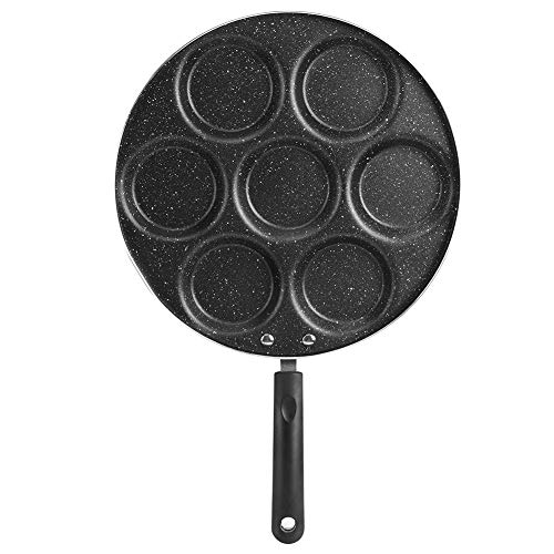 Generic 7 Holes Egg Frying Pan, Non Stick Egg Cooker Pan, Aluminum Egg Burger Maker for Breakfast Sandwich Hamburger Pancake, Household Kitchen Cookware, Black