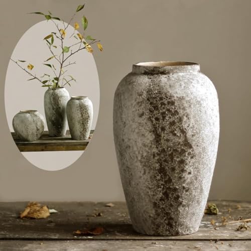 Denique Rustic Ceramic Tall Floor Vase, Vintage Farmhouse Decor, Large Terracotta Vases for Living Room Entryway Table Centerpiece Decor, Terracotta Pottery Clay(B-30cm)