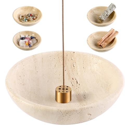 Koville Italian Travertine Incense Holder, 6" Incense Holders for Sticks, Sturdy Incense Burner Ash Catcher, Ideal for Meditation, Relaxing, Easy to Clean