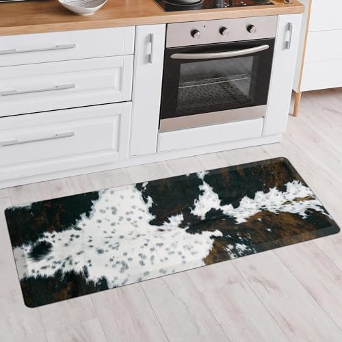 Tyrot Cowhide Kitchen Mat Cushioned Anti Fatigue - 1/2 Inch Thick Western Cow Kitchen Mats for Floor, Non Slip PVC Waterproof Standing Desk Ergonomic Comfort Rugs for Sink, Office, Laundry, 17.3x47