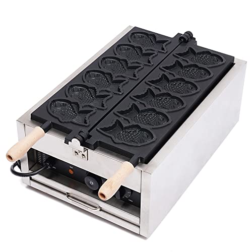 Fish Shaped Waffle Machine Stainless Steel Nonstick Mini Taiyaki Maker 6 Small Fish Shaped Waffles 110V 2.4KW