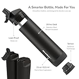 Hidrate Spark PRO Smart Water Bottle – Tracks Water Intake with Bluetooth, LED Glow Reminder When You Need to Drink – Straw Lid, 21oz, Black