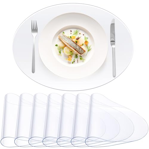 Gandeer 8 Pcs Clear Plastic Placemats 13 x 19 Inch Oval Table Protector PVC Placemat 2mm Thick Waterproof Oil Proof Table Cover for Dining Kitchen Counter Desk Drawing
