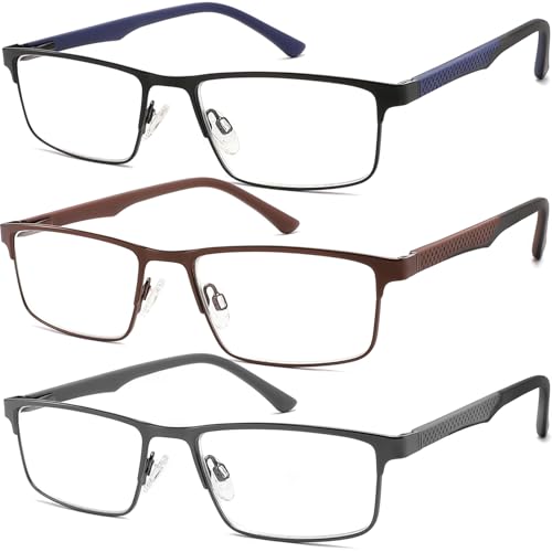 READITEASY 3 Pack Reading Glasses Men 1.0 Blue Light Blocking, Readers Men with Spring Hinge Reduce Eyestain/UV/Dryness, Mens Reading Glasses 1.0+