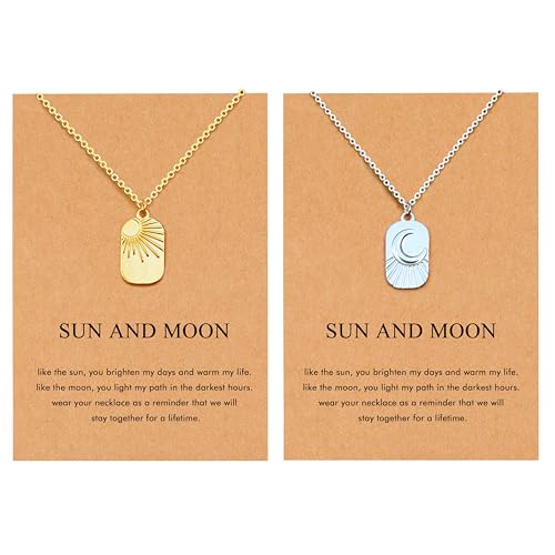 RZKING BFF Necklace For 2, Sun and Moon Matching Friendship Necklace for Sisters BFF