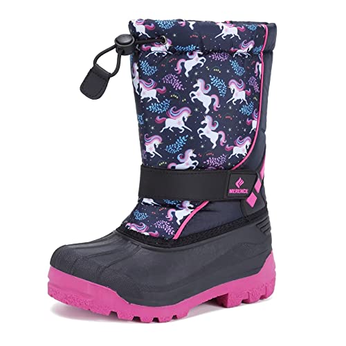 CIOR Kids Snow Boots for Boys Girls Toddler Winter Outdoor Boots Waterproof with Fur Lined(Toddler/Little Kids) Du Black-23/24