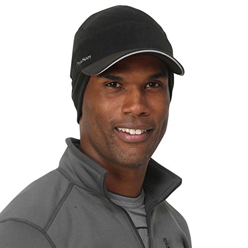 TrailHeads Men's Fleece Hat Baseball Cap - Drop Down Ear Warmer Flaps - Winter Caps for Men for Running, Golf, Hunting Black