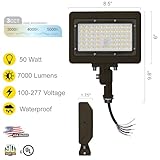 NUWATT 50W LED Flood Light, 3CCT 3000K/4000K/5000K Selectable, IP65 Waterproof Lighting, Adjustable Knuckle Mount, 7050LM, 0-10V Dimmable, 120-277V, Outdoor Security Floodlight for Yard, Bronze, UL