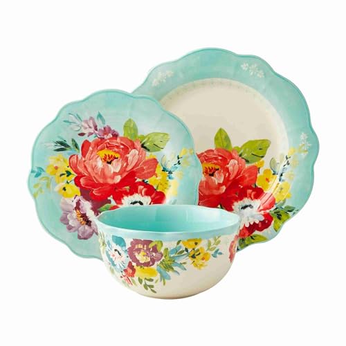 Pioneer Woman Sweet Romance Blossom 12-Piece Ceramic Dinnerware Set – Floral Design with Dinner Plates, Salad Plates, and Bowls – Microwave & Dishwasher Safe, Scalloped Edge, White & Multi-Color