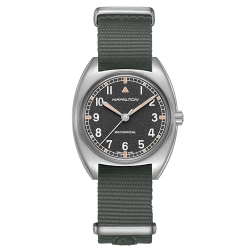 Hamilton Watch Khaki Aviation Pilot Pioneer Mechanical | Swiss Made | 36mm x 33mm Stainless Steel Case | Black Dial Analog Watch | Grey Textile NATO Strap (Model: H76419931)