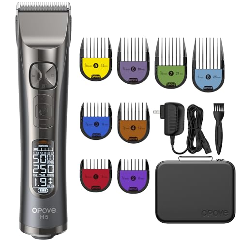 opove H5 Hair Clippers for Men - Professional Cordless Clippers with 250min Runtime & Smart LCD - Quiet Hair Trimmer, Perfect for Kids, Bearded Men, Women & Barbers (with Portable Case)