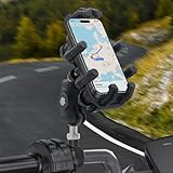 Motorcycle Cell Phone Mount, Adjustable Cell Phone Bracket Holder with Anti-Theft Knob, Porta Celular para Moto, Automatically Lock & Release, 360° Rotatable, Tricycle Accessories