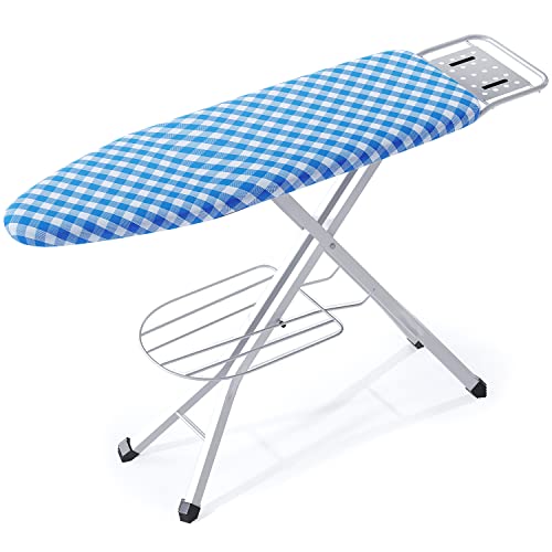 BKTD Ironing Board, Heat Resistant Cover Iron Board with Steam Iron Rest, Non-Slip Foldable Ironing Stand. Heavy Sturdy Metal Frame Legs Iron Stand(13 * 34 * 53 Inches) (Blue White)