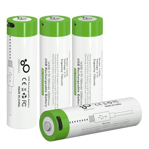 CBJJ 3.7V 14500 Battery, USB C 14500 Rechargeable Battery 700mAh Battery for Flashlight, USB Type-C Fast Charing Port, 4 Pack