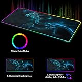 Meffort Inc RGB Gaming Mouse Pad - Extra Large XXL LED Gaming Mouse Mat with Custom Design Stitched Edges 35.4 x 15.7 Inches - Blue Dragon