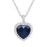 Amanda Rose Colection Heart of the Ocean Created Blue and White Sapphire Pendant Necklace for Women in 925 Sterling Silver (12ct tw) on an 18 inch Sterling Silver Chain