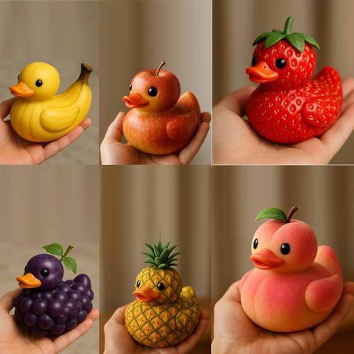 Fruit Duck, Whimsical Fruit-Themed Duck Figurines, Adorable Banana Duckies Figurine Decoration, Playful & Charming Decor for Duck-Lovers, Animal Miniature Sculpture, Novelty Gifts for Home(6PCS)