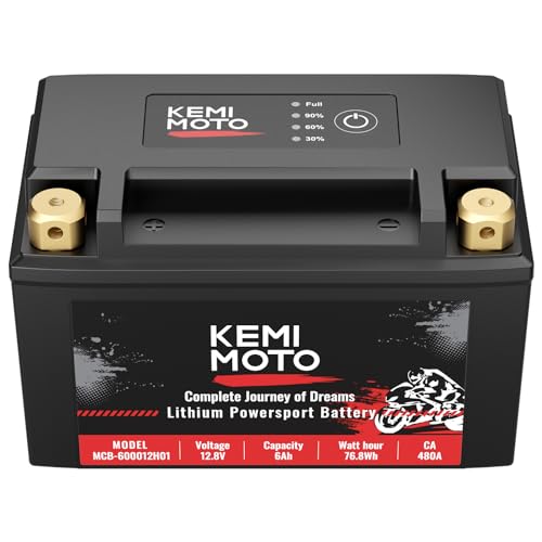 KEMIMOTO Lithium Motorcycle Battery YTX14-BS/YTX9-BS, LiFePO4 Lithium Battery 12v 6Ah, Pre-Charged Powersports Battery, with 5 Universal-Fit EVA Spacers, Compatible with Motorcycle ATV UTV Jet Ski
