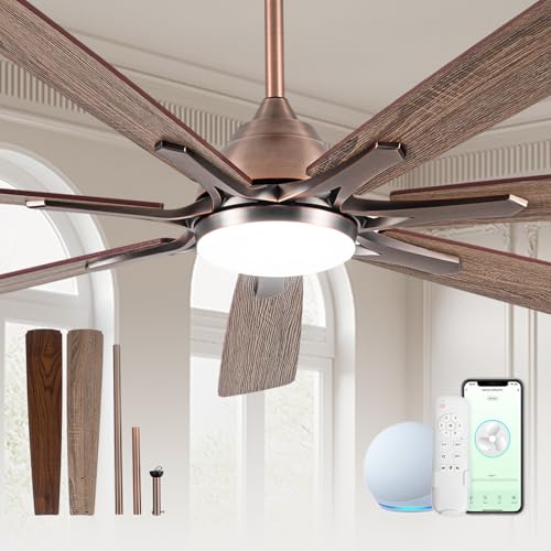 Maxslak 72" Oil Rubbed Bronze Smart Ceiling Fan with Light via WIFI Alexa,6-Speeds Quiet DC Motor,Dimmable,Outdoor Antique Bronze Large ceiling fan for Living Room,Patio,Dual Finish 7 Blades