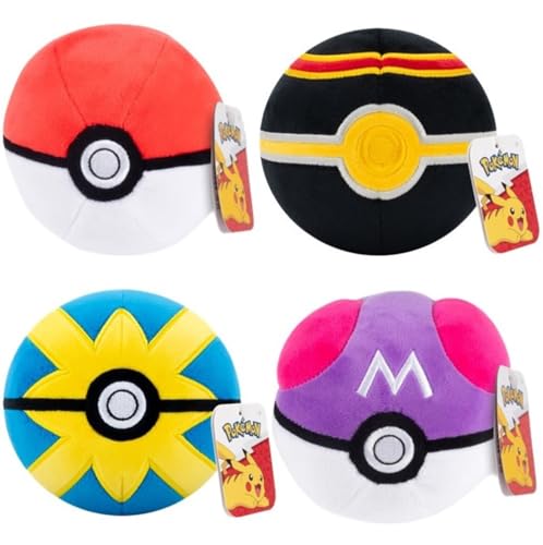 Pokemon 5" Poké Ball Plush 4-Pack - Includes Pokeball, Master, Quick, Luxury Ball - Officially Licensed - Soft Stuffed Toy Balls w/Weighted Bottom - Gift for Kids, Girls, Boys - 2+